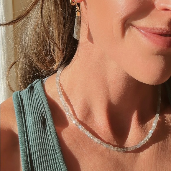 Labradorite Gemstone Necklace Gold Toggle Clasp Removable Pearl beaded gift her - Picture 5 of 11